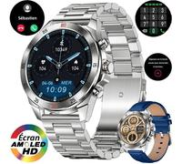 Montre Connectée Homme XtraDiTech Bracelet Acier Inoxydable Argenté 1,43 AMOLED Appel Bleutooth Assistant Vocal Micro HautParleur