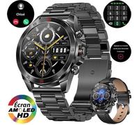 Montre Connectée Homme XtraDiTech Bracelet Acier Inoxydable Noir Luxe 1,43 AMOLED Appel Bleutooth Assistant Vocal Micro HautParleur