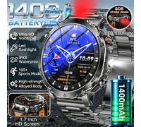 Montre connectée militaire 2026 avec batterie 1400 mAh, lampe torche extérieure pour homme, étanche IPX8, plus de 100 modes sportifs, appels Bluetooth, bracelet de fitness silver orange