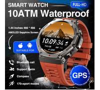 Montre connectée militaire pour hommes,avec appels Bluetooth,boussole GPS intégrée,altimètre barométrique,étanche 10ATM, Red