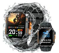 Montre connectée militaire pour hommes, batterie 1200 mAh, moniteur d'activité physique, étanche 5ATM, lampe de poche, fréquence cardiaque, pour iOS et Android, nouvelle collection Orange color