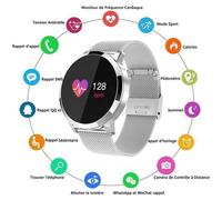 Montre Connectée Rond Femmes Q8, Période Rappel du Cycle Physiologique Féminin Ecran Couleur Bracelet Métal Cadeau