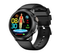 Montre connectée (silicone noir) avec moniteur de glycémie, de lipides et d'ECG, écran AMOLED, Bluetooth,