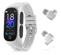 Montre Connectée Sport 2 en 1 Écouteurs sans fil Bluetooth Recevoir des appels Messages Contrôle de la musique-blanc