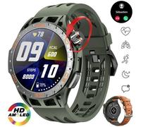 Montre Connectée Sport Militaire Verte AMOLED 1,43"" Appel Bluetooth Couronne Numérique Géante Lunette Acier Affichage Veille 400mAh
