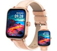 Montre Connectée Square Rose-Dorée, Avec Bracelet Doré-Rose Pailleté En Cuir, Femme, Suivi Activité Et Sommeil[MON9262814]