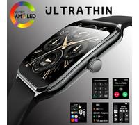 Montre connectée Ultra fine pour hommes et femmes, écran AMOLED HD de 1.96 pouces, affichage permanent de l'heure, rappel d'appel BT, pour Android iOS, nouvelle collection Brown belt
