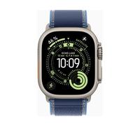 Apple Watch Ultra 3 [GPS + Cellular 49 mm] Montre connectée Course à Pied et Multisport avec boîtier Titane Naturel et Boucle Trail Bleu/Bleu Vif. Communications Satellite, Suivi santé et activité
