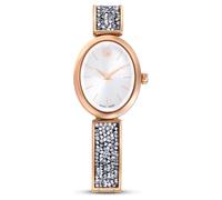 Swarovski Montre Crystal Rock Oval apprêtée d'un bracelet en métal serti d'un pavage de cristaux blancs, en placage de ton or rose