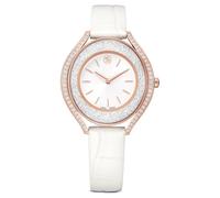 Montre Crystalline aura, Fabriqué en Suisse, Bracelet en cuir, Blanc, Finition or rose OS