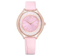 Montre Crystalline aura, Fabriqué en Suisse, Bracelet en cuir, Roses, Finition or rose OS