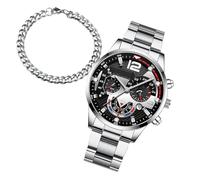 Montre d'affaires pour homme - Montre décontractée - Calendrier - Avec bracelet - Pour anniversaire, fête des pères, Saint-Valentin, Argenté., Refer to description, Unisexe