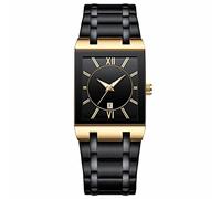Montre de course pour homme et femme en acier inoxydable carré avec date analogique à quartz, D, taille unique