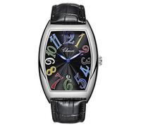Montre de luxe pour homme - Étanche - Lumineux - Calendrier - Rectangulaire - En cuir - Quartz, Noir et argenté.