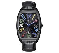 Montre de luxe pour homme - Étanche - Lumineux - Calendrier - Rectangulaire - En cuir - Quartz, tout noir
