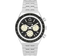 Montre de plongée TIMEX Q Chronograph acier Bons plans : Nouveauté Couleur : Boitier argenté / Bracelet Cuir marron