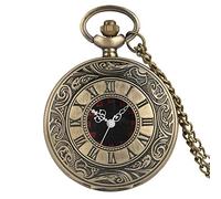 Montre de Poche à Quartz Antique Vintage en Bronze avec Chiffres Romains, Collier Noir, chaîne, Montres pour Hommes et Femmes, Horloge de Mode, Cadeaux Souvenirs