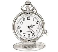 Montre de poche à quartz en acier lisse vintage classique avec chaîne courte pour homme et femme - Cadeau pour anniversaire, Noël, fête des pères, Antique