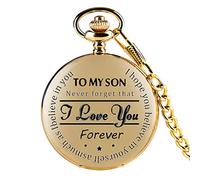 Montre de poche à quartz pour homme avec chaîne sculptée pour My Son I You Mom and Dad Cadeau d'anniversaire Chronomètre Poignet, b, taille unique