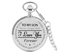 Montre de poche à quartz pour homme avec chaîne sculptée pour My Son I You Mom and Dad Cadeau d'anniversaire Chronomètre Poignet, C, taille unique