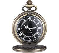 Montre de Poche à Quartz pour Hommes avec Cadran Noir et Chaîne (Bronze)