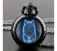 Montre de poche à quartz ronde en verre à patch motif de loup, montre de poche à quartz de mode pour hommes avec chaîne, cadeau d"anniversaire unique Taille UniqueAlliage de fer