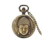 Montre de Poche à Quartz Style Temple Bouddhiste Vintage, Motif tête Bouddha, Pendentif Religieux, Collier, Cadeau for Hommes et Femmes
