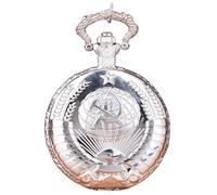 Montre de poche classique, montre de poche en forme d'icône en forme de marteau et faucille, accessoires de mode en relief, horloge pentagramme blé avec chaîne pour homme et femme, Argenté., Refer to