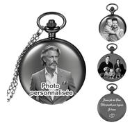 Montre De Poche Gravée Personnalisée Montre A Gousset Avec Photo et Texte Personnalisés Vintage Montre Gousset Idéale pour Grand père Mari Fils Père Garçon D'honneur (Photo textes personnalisés-2)