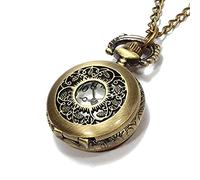 Montre de poche unisexe avec une chaîne de collier de quartz pendentif de luxe en bronze Vintage pratique et populairebeau design.