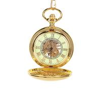 Montre de Poche Vintage avec chaîne, numéros Romains Lisses Classiques Montre mécanique de Poche Lumineuse Squelette Vintage squeleton steampunck Watch pour Hommes Femmes