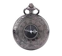 Montre de Poche Vintage Classique Quartz Analogique Montre de Poche en Alliage Collier Pendentif avec Chaîne Costume Montre de Poche avec Chaîne, Noir Montre de Poche pour Homme