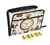Montre de poche vintage Merry Christmas extensible 13 poches format A4 avec fermeture éclair pour ranger des documents