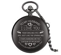 Montre de poche vintage pour homme et femme avec gravure personnalisée « I Love You » - Montre de poche à quartz avec chaîne - Bijoux d'amour, mari pour homme (2) (4) (1)
