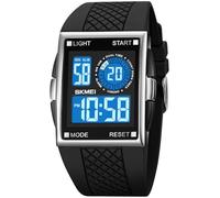 Montre de Sport à Cadran rectangulaire pour Homme avec 7 Couleurs en Option Rétroéclairage LED Multifonction Chronomètre 12/24H Bracelet en Caoutchouc Rose