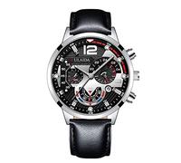 Montre de sport à quartz analogique pour homme avec boîtier en acier inoxydable et cuir, a, taille unique