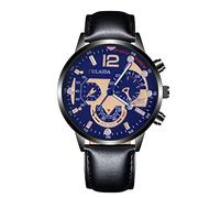 Montre de sport à quartz analogique pour homme avec boîtier en acier inoxydable et cuir, D, taille unique