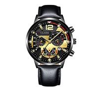 Montre de sport à quartz analogique pour homme avec boîtier en acier inoxydable et cuir, E, taille unique