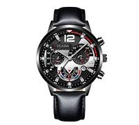 Montre de sport à quartz analogique pour homme avec boîtier en acier inoxydable et cuir, F, taille unique