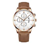 Montre de sport à quartz analogique pour homme avec boîtier en acier inoxydable et cuir, I, taille unique