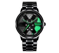 Montre de sport à quartz pour homme avec roue en maille et aiguille des secondes, Vert, taille unique