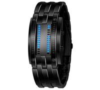 Montre de sport binaire numérique pour homme - Matrice LED - Étanche - Style décontracté - Bracelet noir carré - Rétroéclairé bleu, noir, Sports