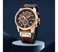 Montre militaire à quartz pour homme avec bracelet en cuir et chronographe étanche pour le sport et la date (marron doré), Marron doré., Chronographe, mouvement à quartz