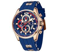 Montre de sport étanche pour homme - Style décontracté - Multifonction - Chronographe - Mode à quartz - Calendrier - Bracelet en silicone bleu
