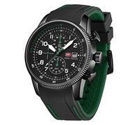 Montre de sport militaire étanche multifonction avec chronographe et bracelet en silicone pour homme, noir/vert