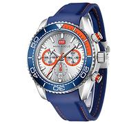 Montre de sport militaire étanche multifonction avec chronographe et bracelet en silicone pour homme, B - Bleu argenté