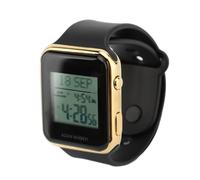Montre de sport numérique avec calendrier d'alarme et temps de prière - Multifonction - Résistante à l'eau - En acier inoxydable - Pour l'extérieur, doré