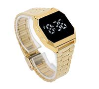 Montre de Sport numérique, Bracelet en Acier Inoxydable avec écran Tactile, Montre numérique multifonctionnelle à LED Transparente avec Fonction chronographe d'alarme pour Homme et Femme(doré)