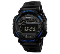 Montre de sport numérique électronique pour homme avec affichage de la date et bracelet en cuir, bleu, taille unique