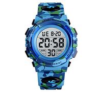 Montre de sport numérique étanche pour garçons et filles, chronographe multifonction avec rétroéclairage LED coloré, montre analogique pour enfants Sportswear Bleu camo